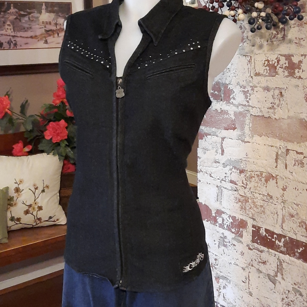 Denim, sleeveless, zip up, top